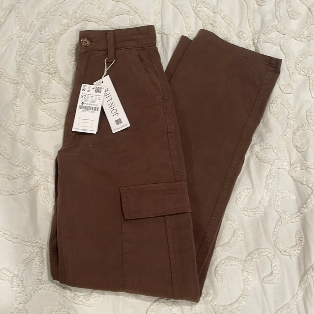 Stradivarius STR Petite straight leg cargo pants in washed brown